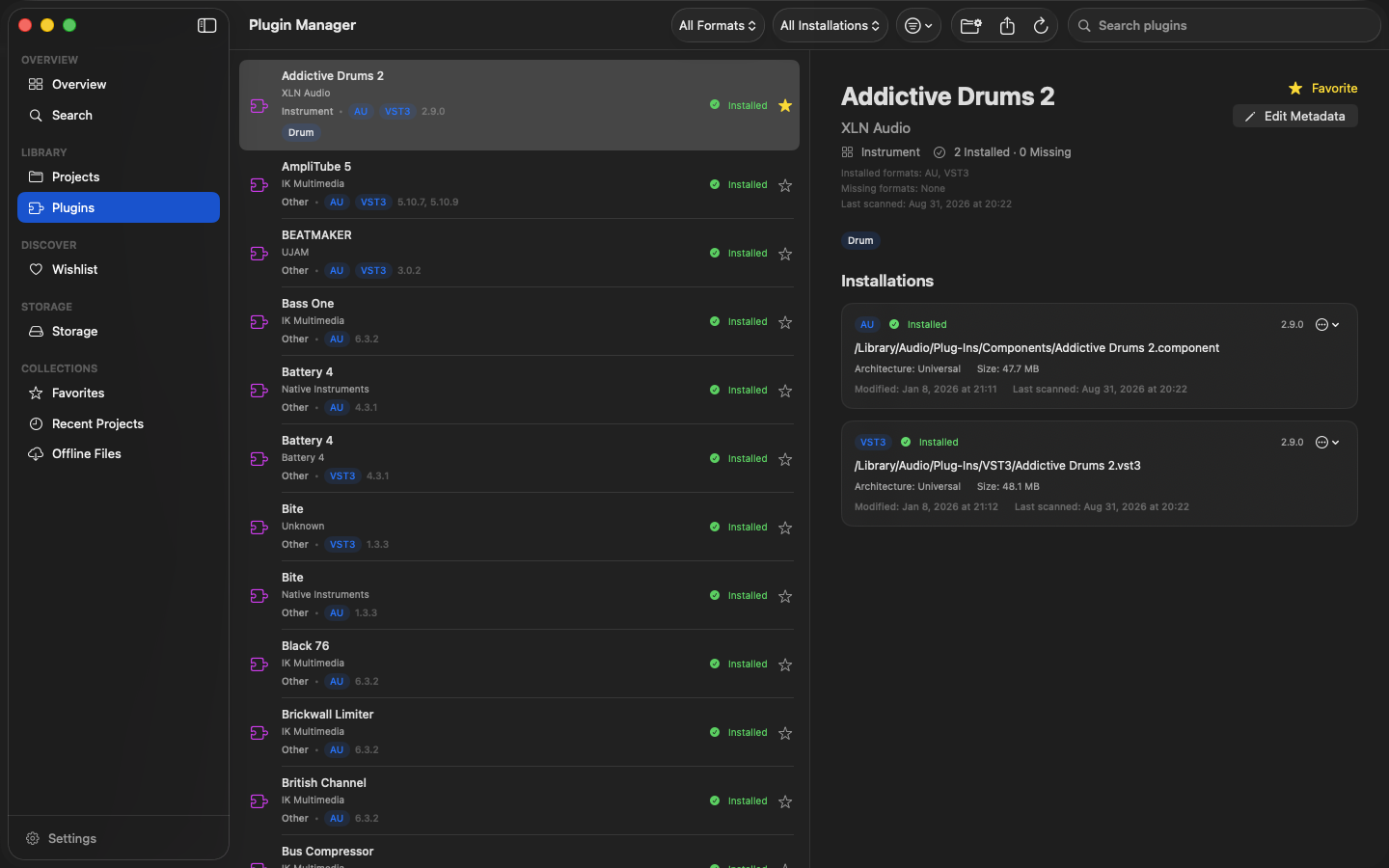 PatchbayIndexのPlugin Manager画面